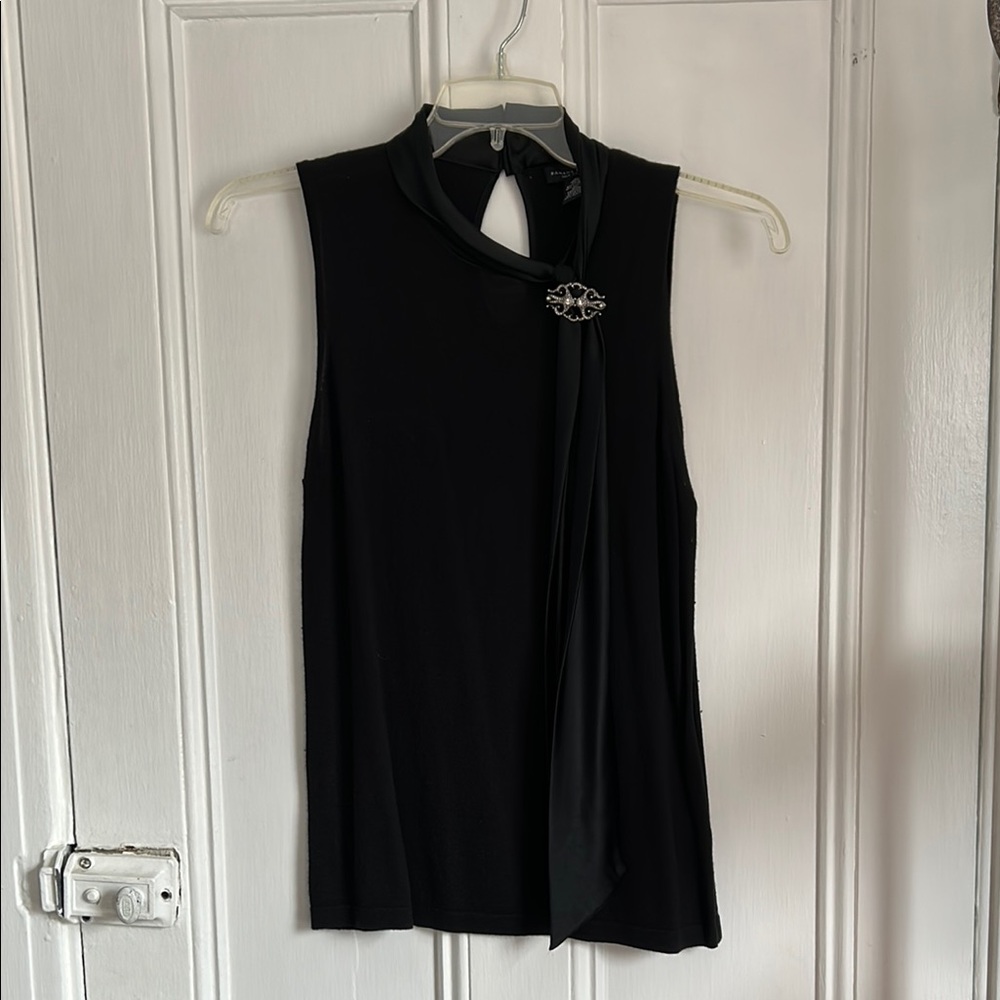 Banana Republic Size XL Silk & Cashmere Black Sleeveless Top w/Silk Scarf Detail